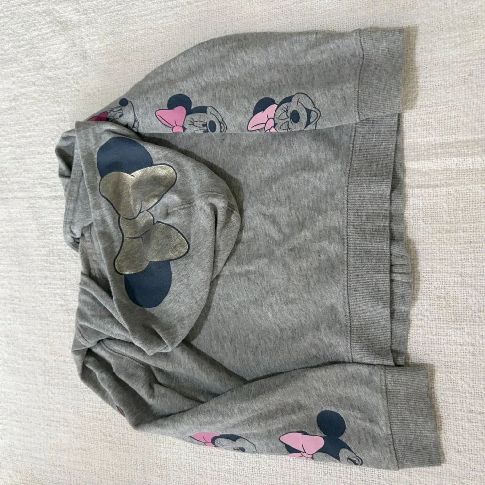 Gap Disney Minnie Mouse Girls Gray Zip Up Hoodie Sweatshirt Size 5T Gold Bow